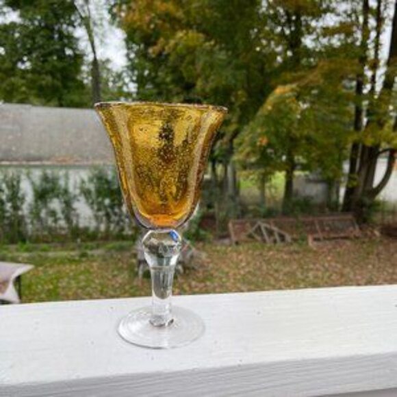 Amber Water Wine Globet Crackle Glass  8 Ounces Set of Seven - Picture 6 of 6